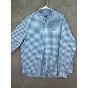 Vineyard Vines Performance Classic Fit Whale Shirt Mens XL Blue Plaid Button